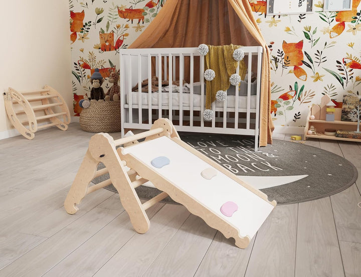 MAMOI® Klettergerüst Indoor, Kletterdreieck mit rutsche Holz, Baby Kinder Klettern, Kletterturm ruts