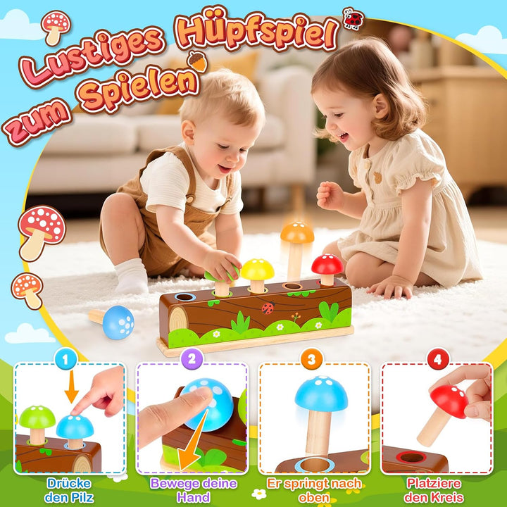 Montessori Spielzeug ab 1-2 Jahr, Pop Up Holz Motorikspielzeug ab 12-18+ Monate Kinder, Geschenk Mäd