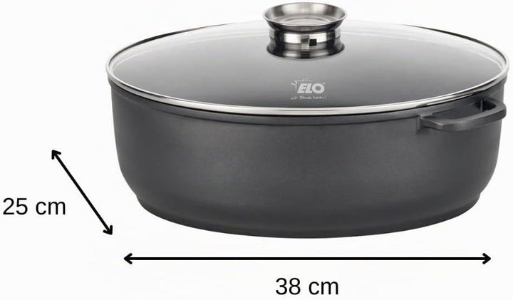 ELO Bräter ALUCAST Ø 38 cm, ovaler Alugussbräter mit Glasdeckel und Antihaftveredelung, Schmortopf f