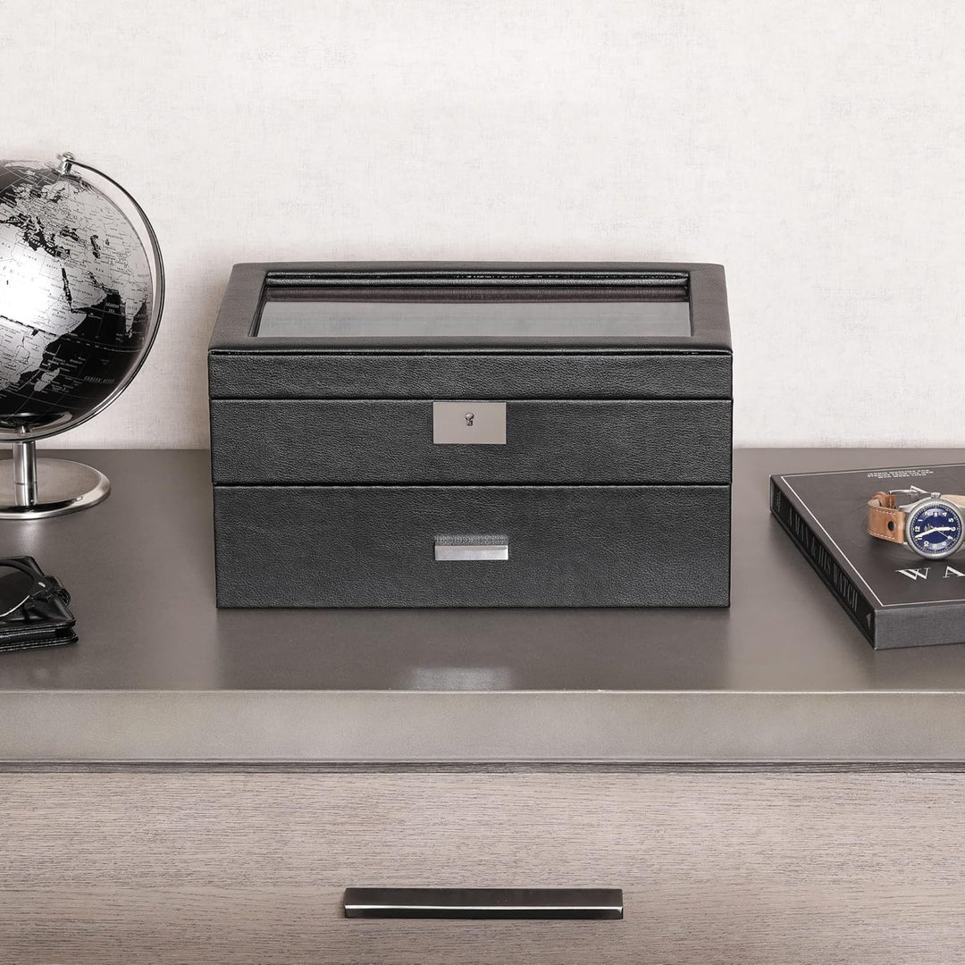 ROTHWELL Uhrenbox aus Leder mit 20 Fächern, luxuriöses Uhrengehäuse, Schmuck-Organizer, verschliessb