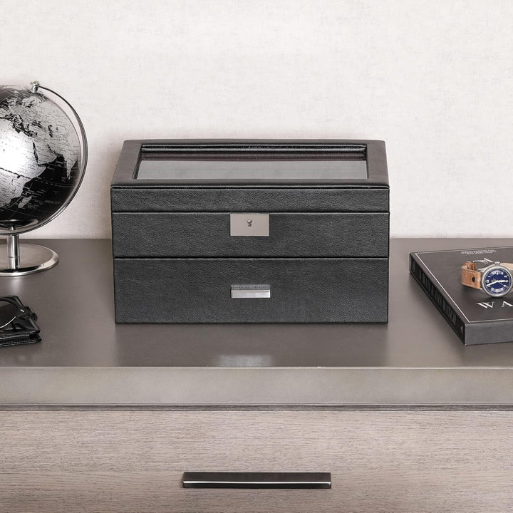 ROTHWELL Uhrenbox aus Leder mit 20 Fächern, luxuriöses Uhrengehäuse, Schmuck-Organizer, verschliessb
