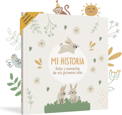 HuBorns - Babyalbum Erstes Jahr bis 5 zum Einkleben von Fotos und Beschriften, Fotoalbum Kinder mit