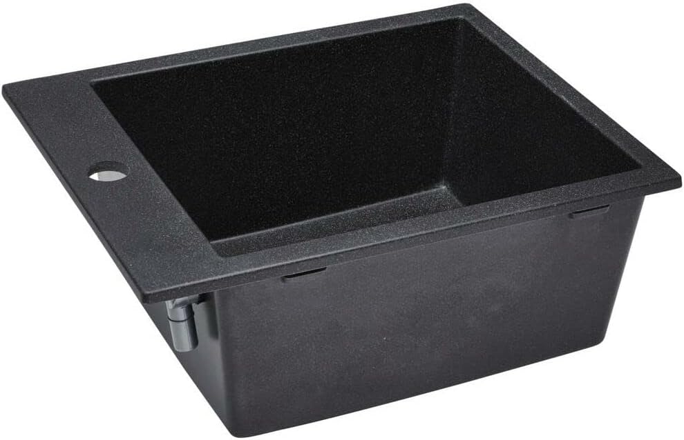 VBChome Spülbecken 48 x 39 cm Einzelbecken Schwarz Granit Rechteckig Einbauspüle Gesprenkelt Grosses
