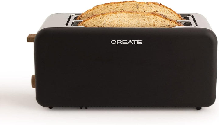 CREATE/TOAST RETRO XL/Toaster Schwarz / 6 Leistungsstufen, Krümelschublade, Thermostat, Auftauen, Au