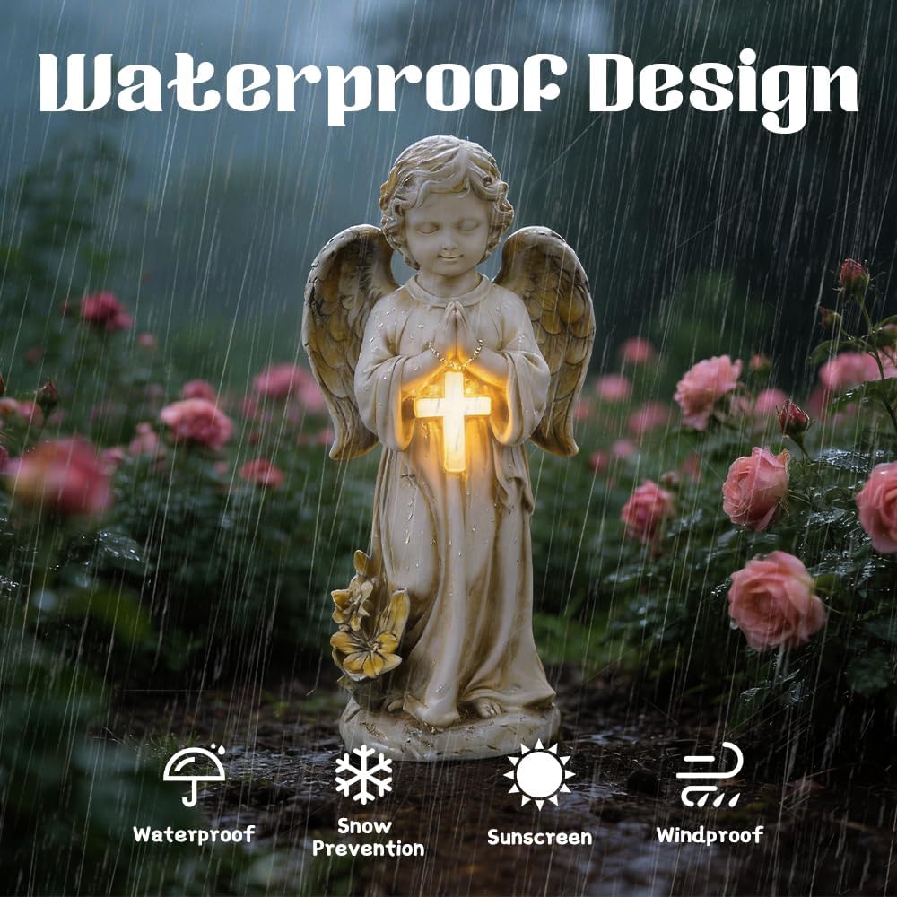 Solar Engel Gartenstatuen, LED Fairy Engel Figur, Engel für Grab Wetterfest, LED-Schutzengel-Figur m