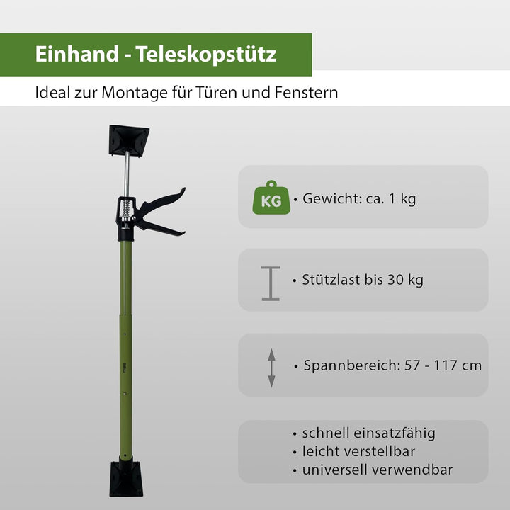 2x Montagestütze kurz 57-117 cm Klicksystem Teleskopstütze Einhandstütze Zargenspanner