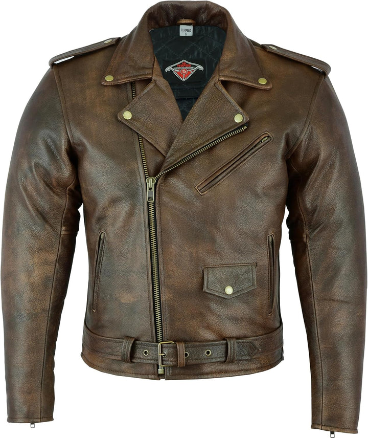 Texpeed Braun Motorrad lederjacke herren mit protektoren - Marlon Brando Retro Chopper Rockerjacke -