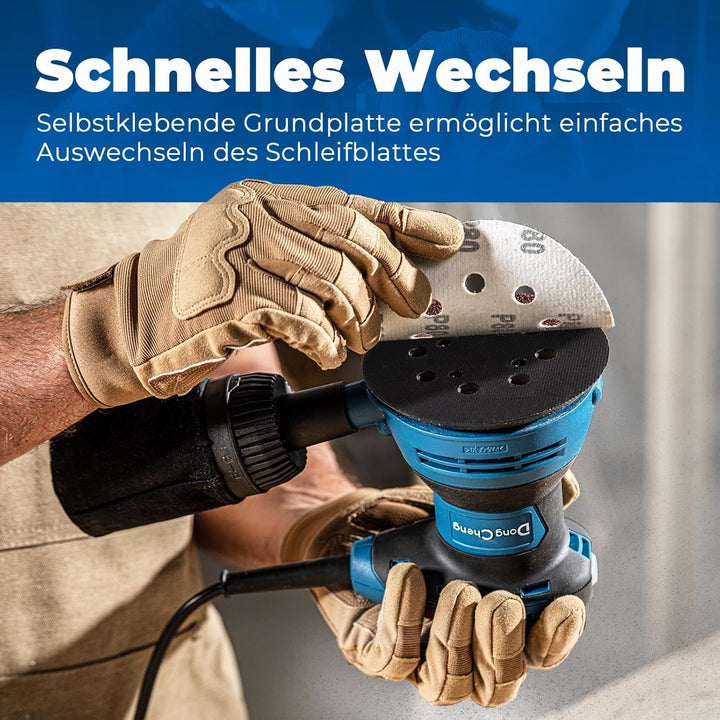DongCheng Exzenterschleifer 300W, 125mm Schleifmaschine, 6 Geschwindigkeiten, 4,000-12,000 U/min mit