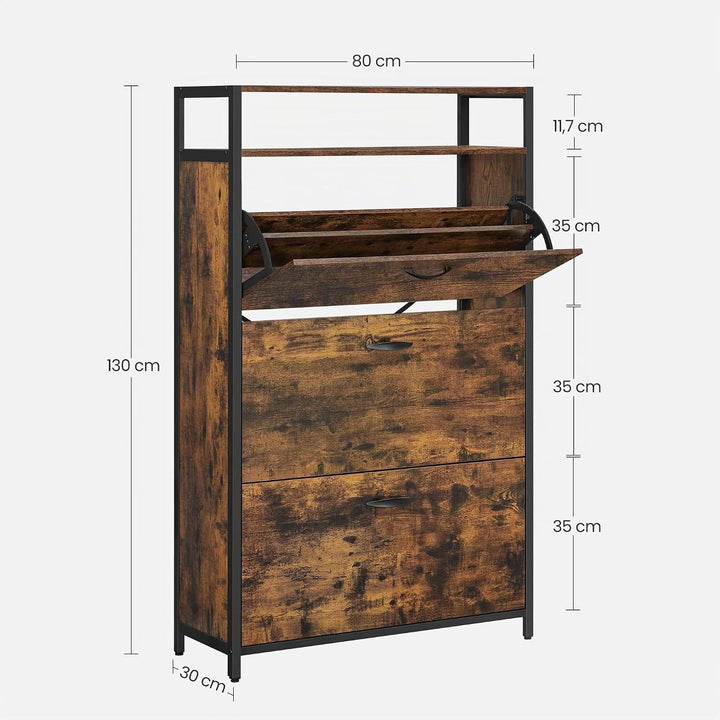 VASAGLE Schuhschrank mit 3 Klappen, Schuhregal, Schuhkipper, Schuhkommode mit 3 Fächern, Schuhablage
