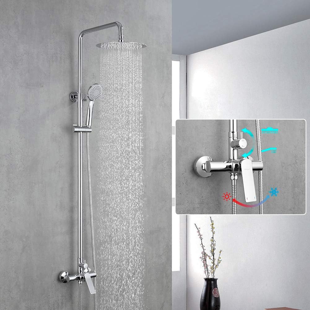 Ibergrif Praga - Duschsystem mit Regendusche, Brauseschlauch, Handbrause, Brausehalter, Duschstange,