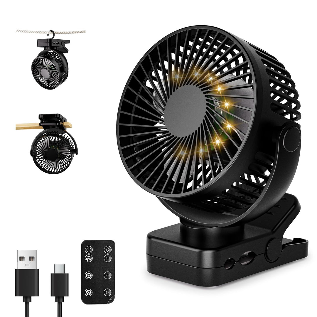 USB Tischventilator Leise mit 12000mAh Akku, Clip Camping Ventilator mit Fernbedienung, Mini Akku Ve