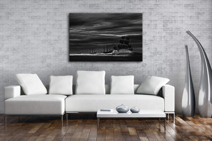 deyoli Piratenschiffe auf hoher See Format: 80x60 Effekt: Schwarz&Weiss als Leinwandbild, Motiv fert