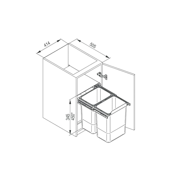REJS Einbau-Mülleimer für 45 cm Schrank 2-fach Abfallsystem mit Deckel Soft-Close & Vollauszug 41,4