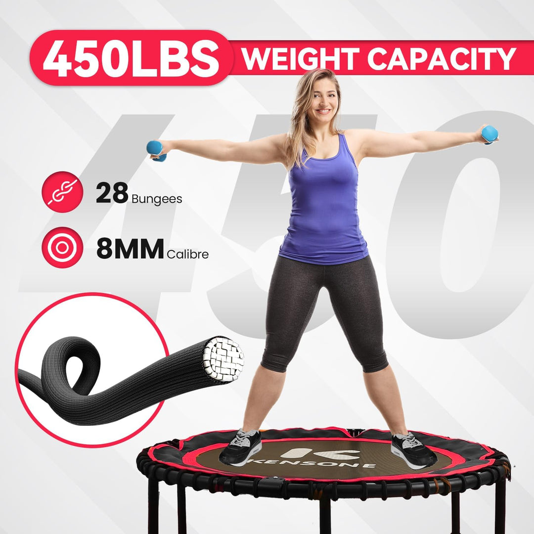 40/48 Zoll Faltbares Rebounder Trampolin für Erwachsene mit Bungee, 450/250 kg leises Indoor-Mini-Tr