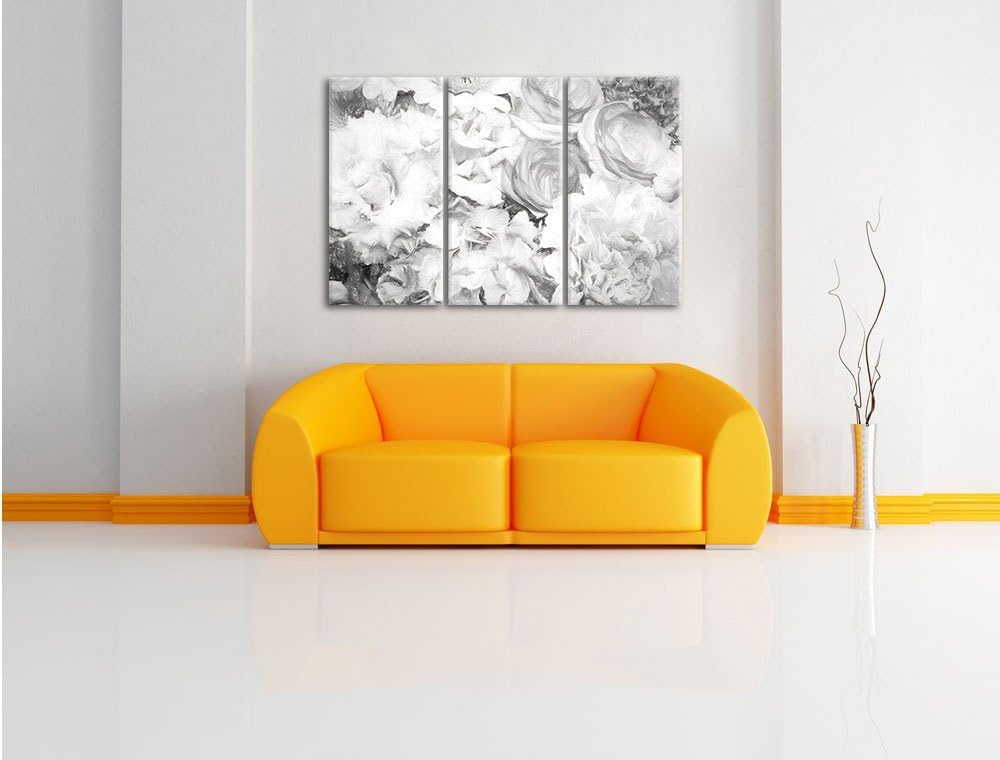 Pixxprint prachtvoller Blumenstrauss Kunst / 3-Teilig/Gesamtmass 120cm Leinwandbild bespannt auf Hol