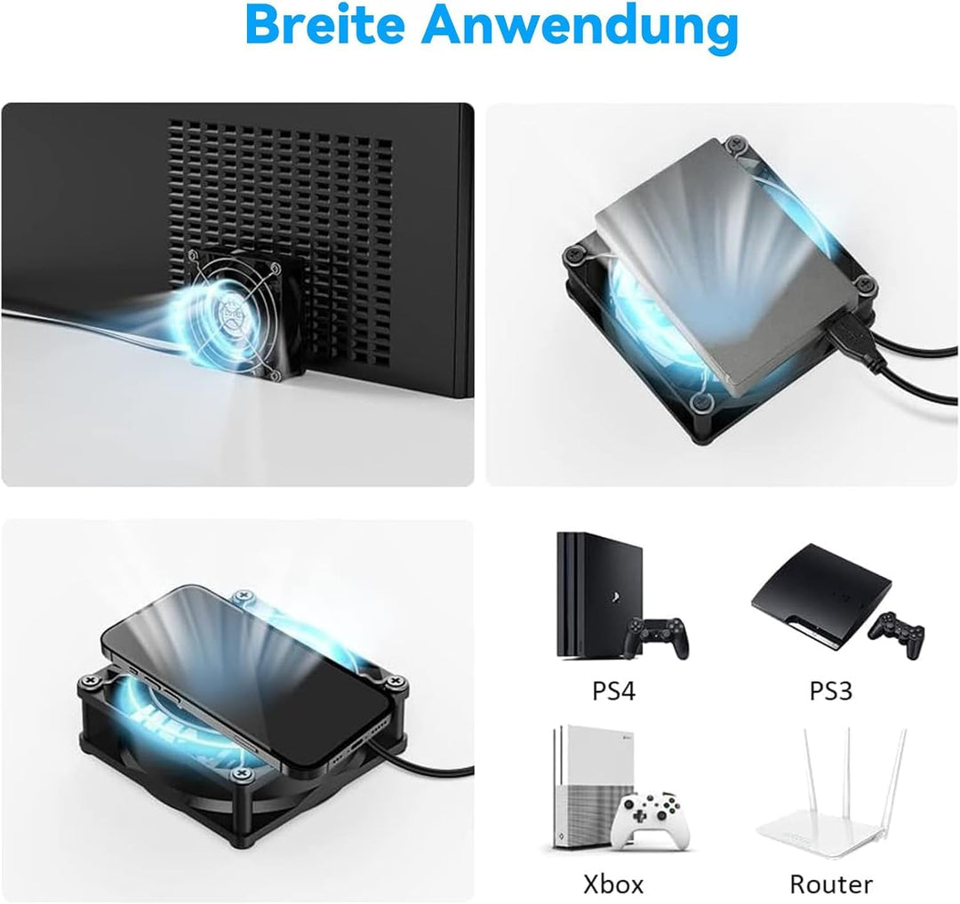 ELUTENG USB Lüfter 80mm 5V mit L/M/H 3 Einstellbare Geschwindigkeiten, Mini Ventilator USB PC Lüfter