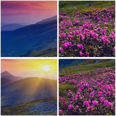ARTTOR Bilder auf Leinwand 100x70cm Leinwandbild Wiese Berge Landschaft Gross Wanddeko Bild Schlafzi