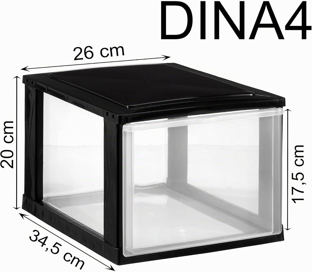 Hummelladen Schubladenbox DIN A4 mit 1 hohen Schublade 34,5x26x20 cm - schwarz-transparent Kunststof