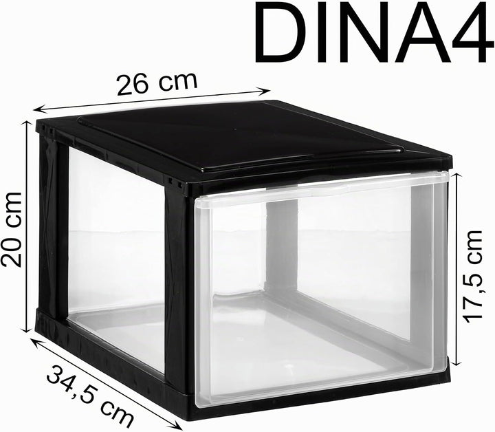 Hummelladen Schubladenbox DIN A4 mit 1 hohen Schublade 34,5x26x20 cm - schwarz-transparent Kunststof