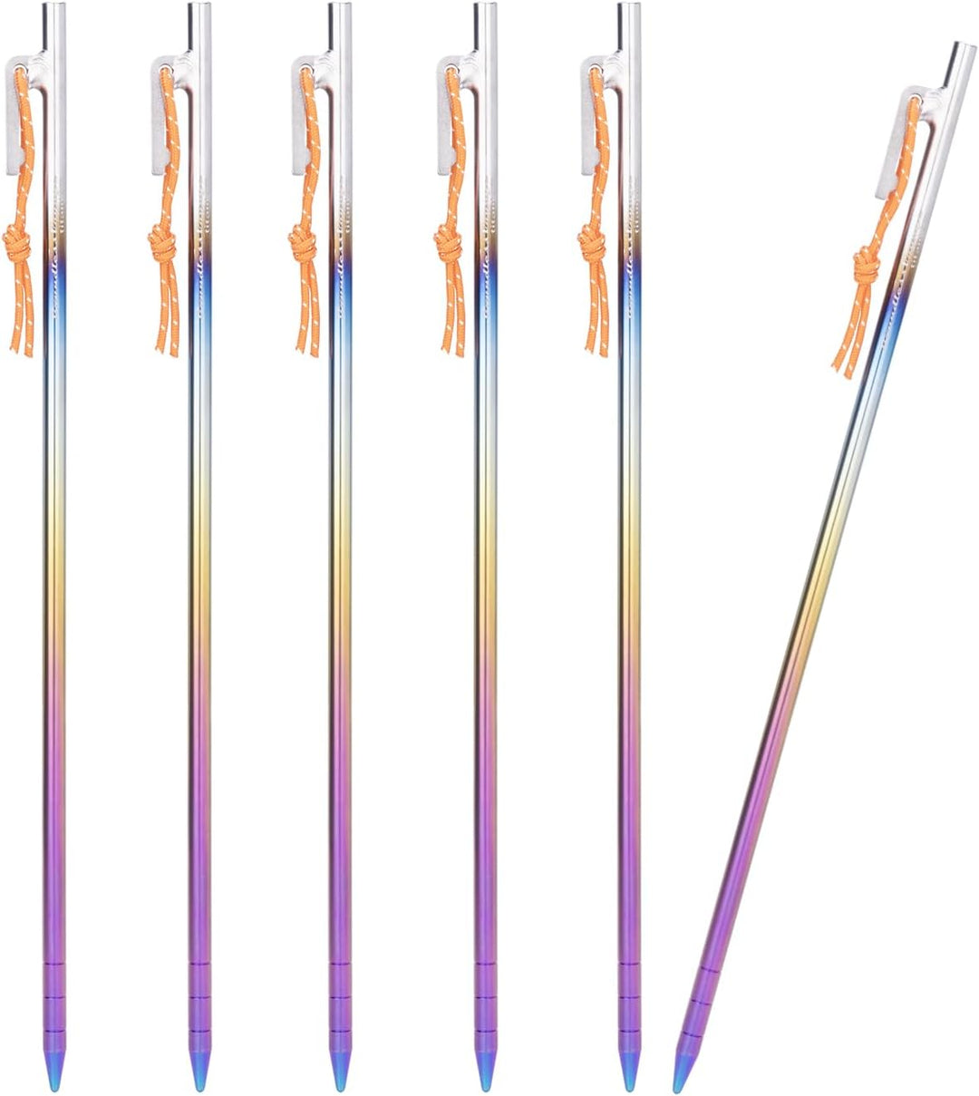 iBasingo 6 Stück 35cm Tent Pegs Titan Legierung Zeltheringe Camping Zelt Nägel Heavy Duty Bunte Gema