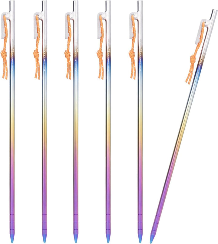 iBasingo 6 Stück 35cm Tent Pegs Titan Legierung Zeltheringe Camping Zelt Nägel Heavy Duty Bunte Gema