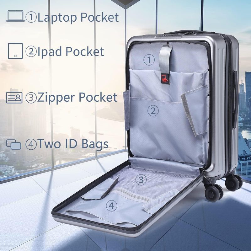 TydeCkare Handgepäck Koffer mit Laptoptasche mit Frontöffnung, 20 Zoll ABS+PC Leicht Hartschalenkoff