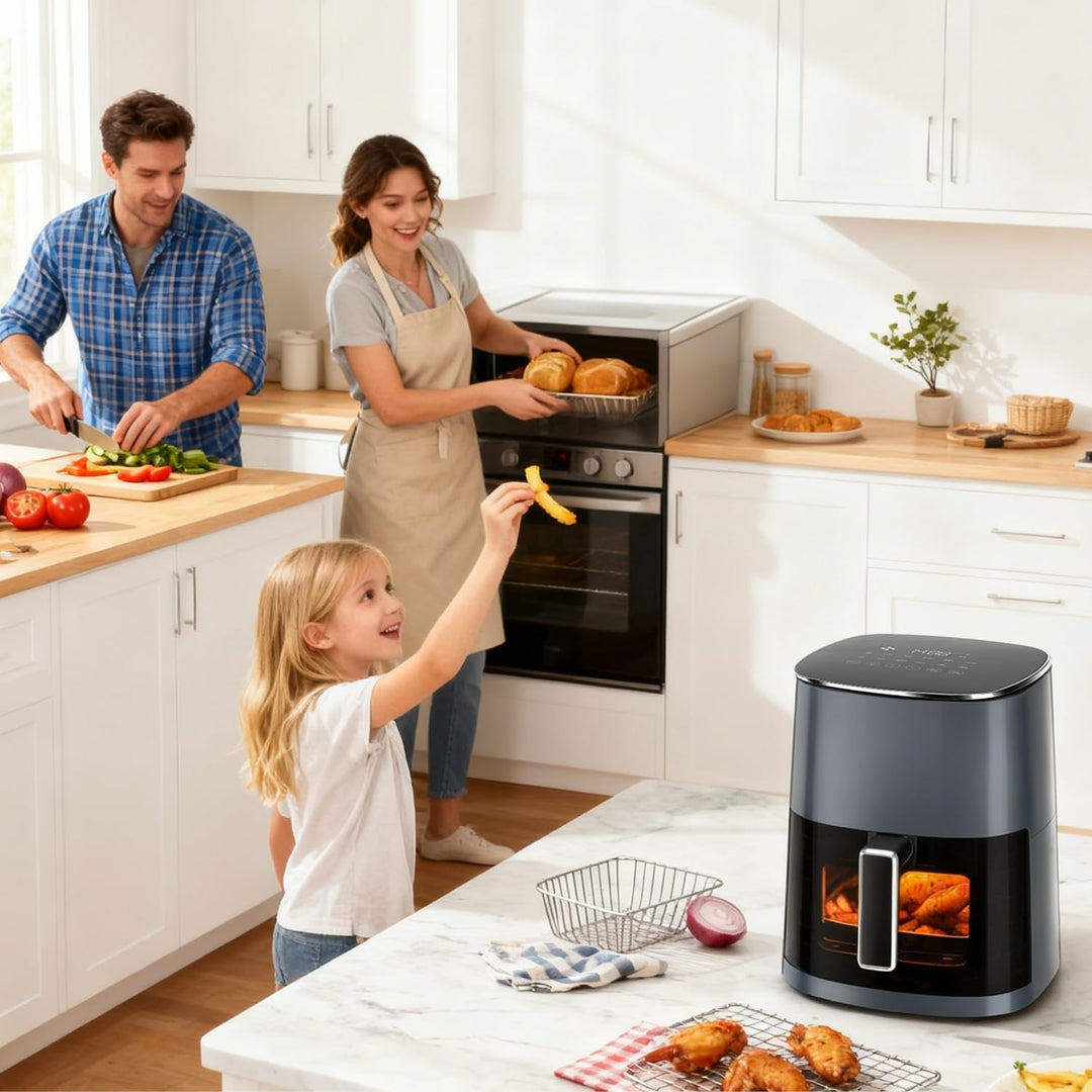 DUMOS Air Fryer 6QT with Window Square Airfryer Oven 12-in-1 for Family 400°F Rapid Air Crispy Techn