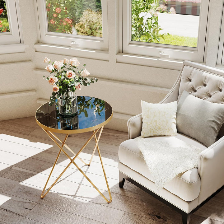 Couchtisch, Beistelltisch rund, Wohnzimmertisch, Kleiner Tisch, Sofatisch für Wohnzimmer, Schwarz Go