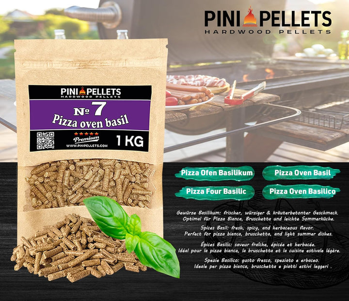 PINI Naturholzpellets Set 4X 1 kg für Pizzaofen aus 4 Sorten - Pizzapellets Nr 3, Oregano Nr. 4, Bas