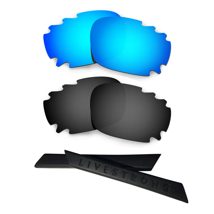 HKUCO Blue/Black Polarized Replacement Lenses plus Black Earsocks Rubber Kit For Oakley Racing Jacke