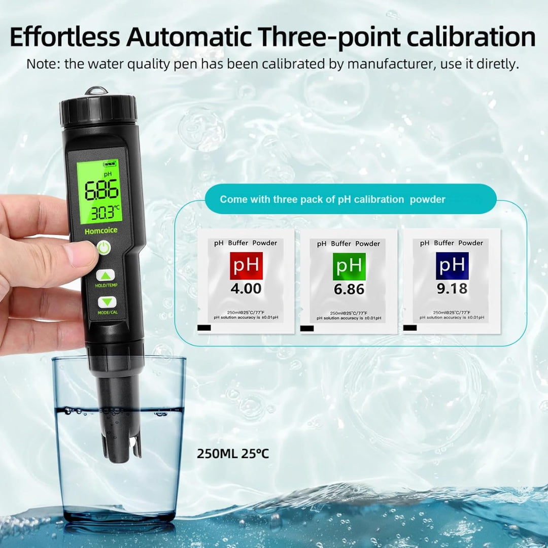 Homcoice PH Messgerät 5 in 1 Salzgehalt TDS EC Temperatur pH Tester Acqua IP67 Wasserdicht 0,01 hoch