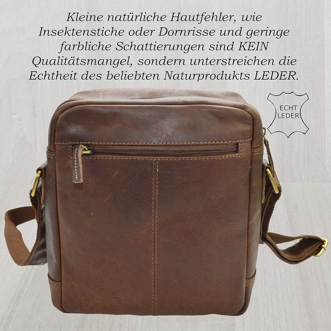 flevado Leder Schultertasche Umhängetasche Unisex Büffelleder Studitasche (dunkelbraun)