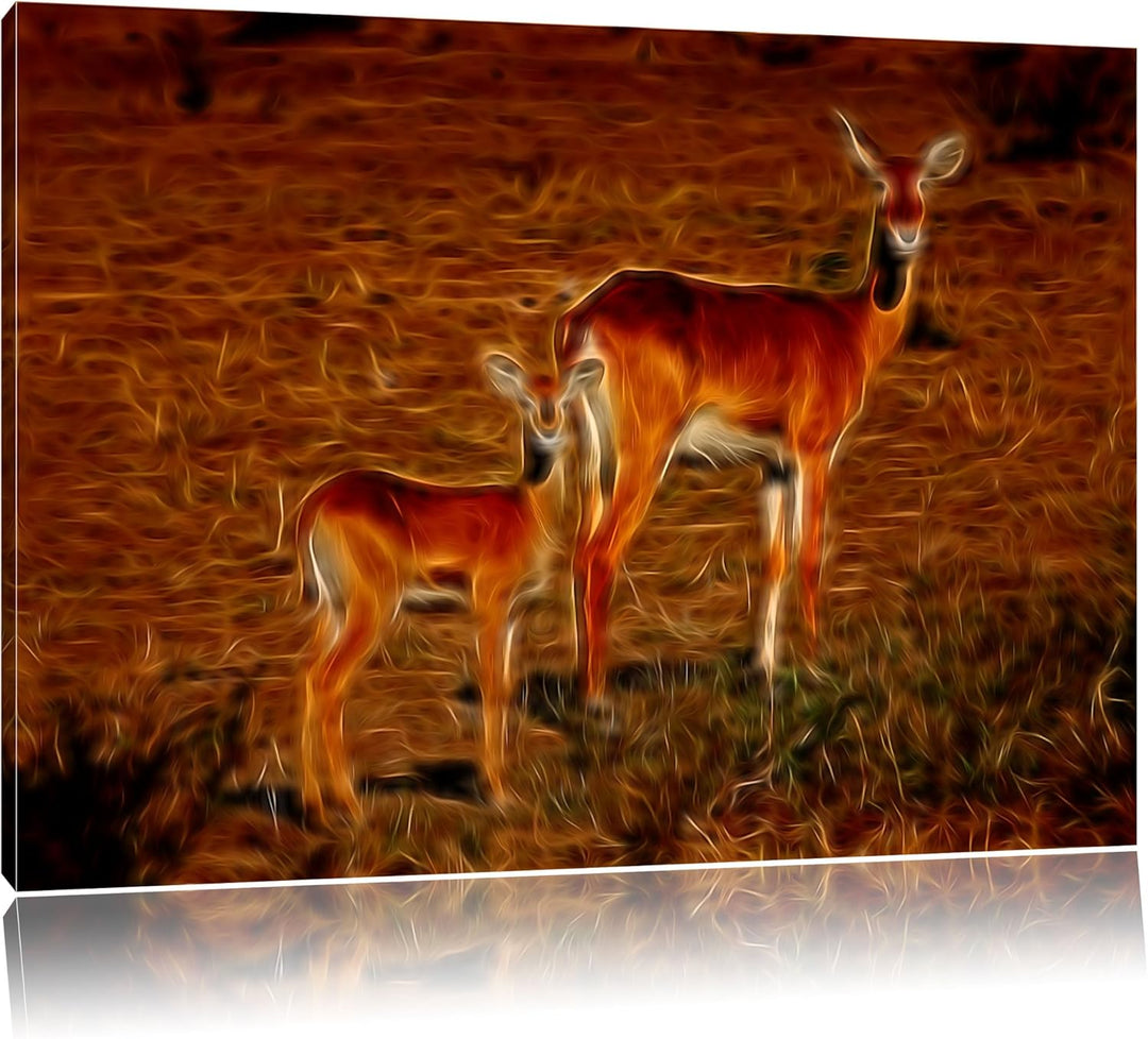 weibliche Indische Gazelle mit Jungtier Deluxe Format: 100x70 cm auf Leinwand, XXL riesige Bilder fe