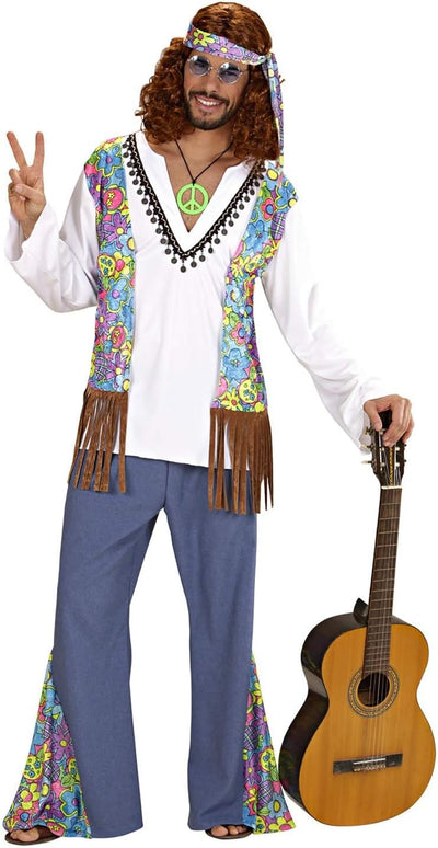 "WOODSTOCK HIPPIE MAN" (shirt withvest, pants, headband) - (M), M