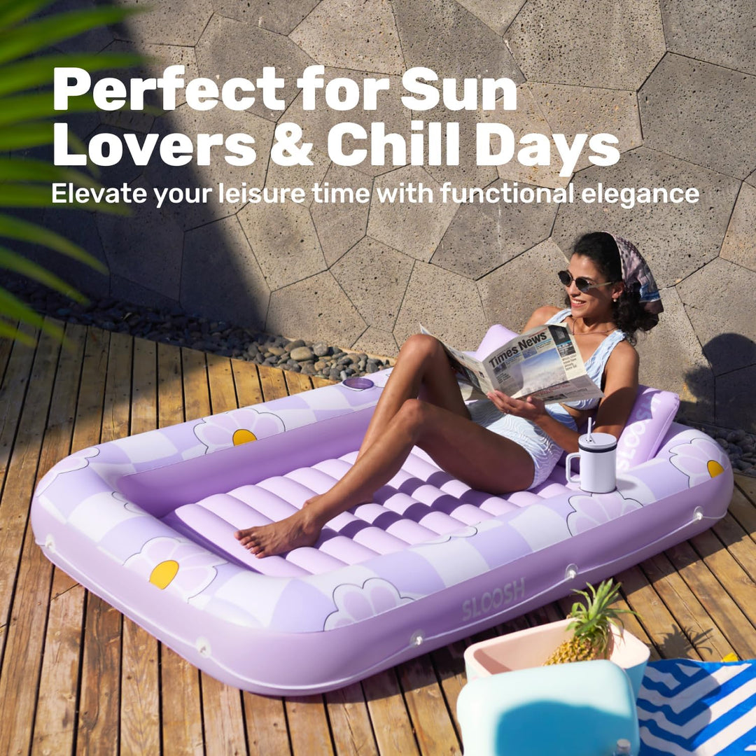 SLOOSH Aufblasbare Tanning Pool, 70" x 46" Grosse aufblasbarer Luftmatratze für Erwachsene mit Kisse