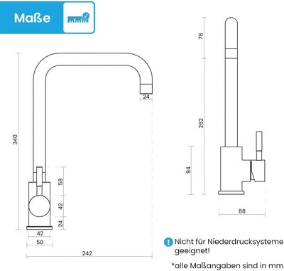 Bächlein Küchenarmatur Plivo (gebürsteter Edelstahl) – Einhand-Spültischbatterie aus Edelstahl mit 3