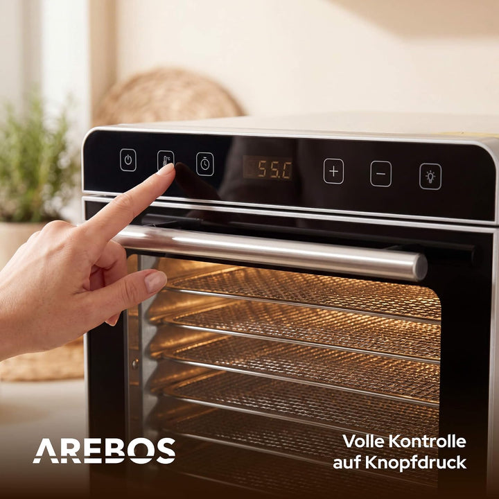 Arebos Dörrautomat Edelstahl 700W | Dehydrator mit 8 Gittern & 19L | Dörrgerät für Obst, Gemüse, Krä