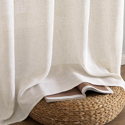 MIULEE Gardinen Vorhänge schlaufenschal Voile Vorhang Modern Leinenoptik Halbtransparent für Wohnzim