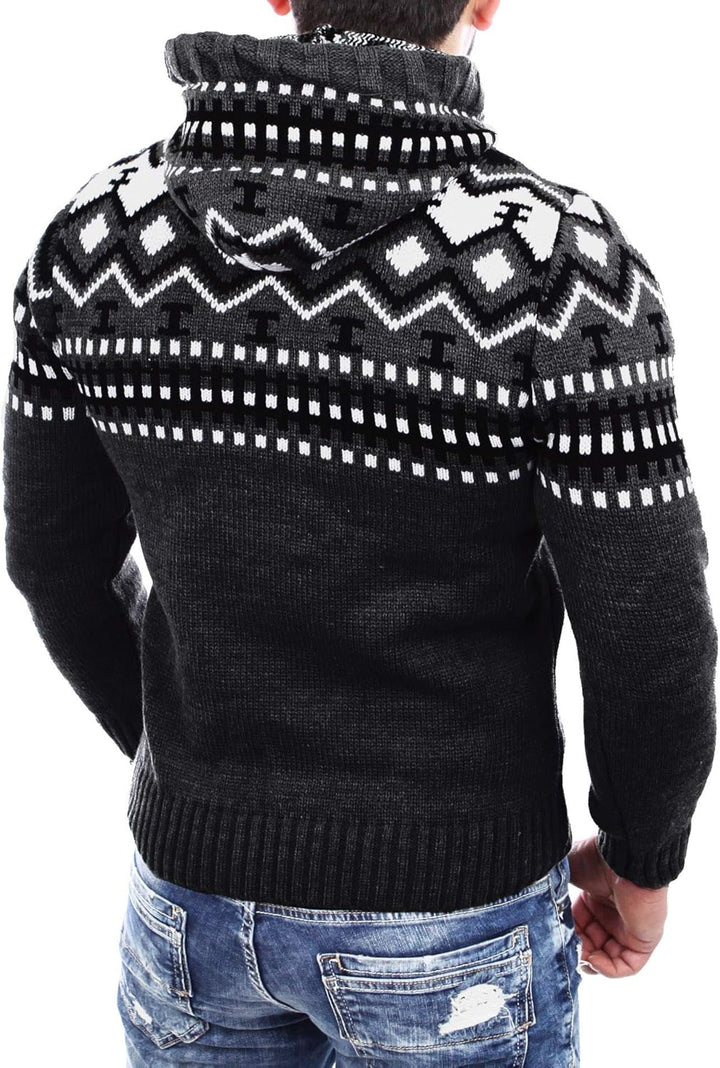 Reslad Norweger Pullover Herren Winterpullover Kapuzenpullover | Strickpullover für Männer RS-3013 X
