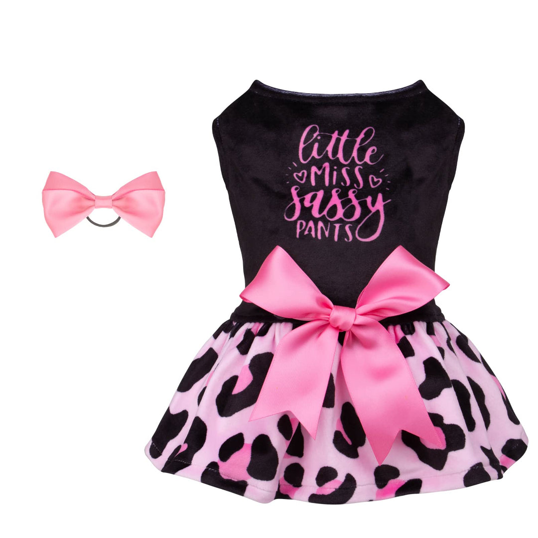 CuteBone Little Miss Sassy Pants Hund Leopardenmuster Kleid Samt für kleine Hunde Mädchen Welpen Kle