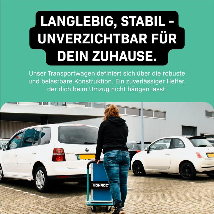 VONROC Transportwagen klappbar 150kg - Plattformwagen als Transporthilfe - Rollwagen mit Griff 150 k