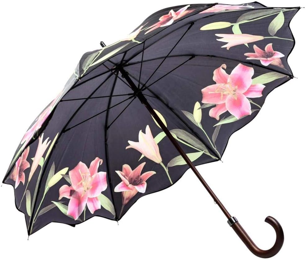 LUCKYWEATHER Regenschirm Stockschirm Damen Motiv Lilien I Stockregenschirm gross und stabil sowie ho