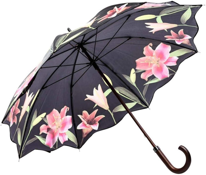LUCKYWEATHER Regenschirm Stockschirm Damen Motiv Lilien I Stockregenschirm gross und stabil sowie ho
