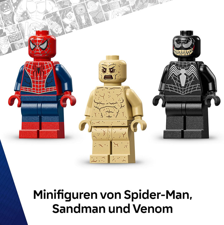 LEGO | Marvel Grosser Showdown: Spider-Man vs. Sandman - Spiderman Spielzeug mit 3 Minifiguren - Spi
