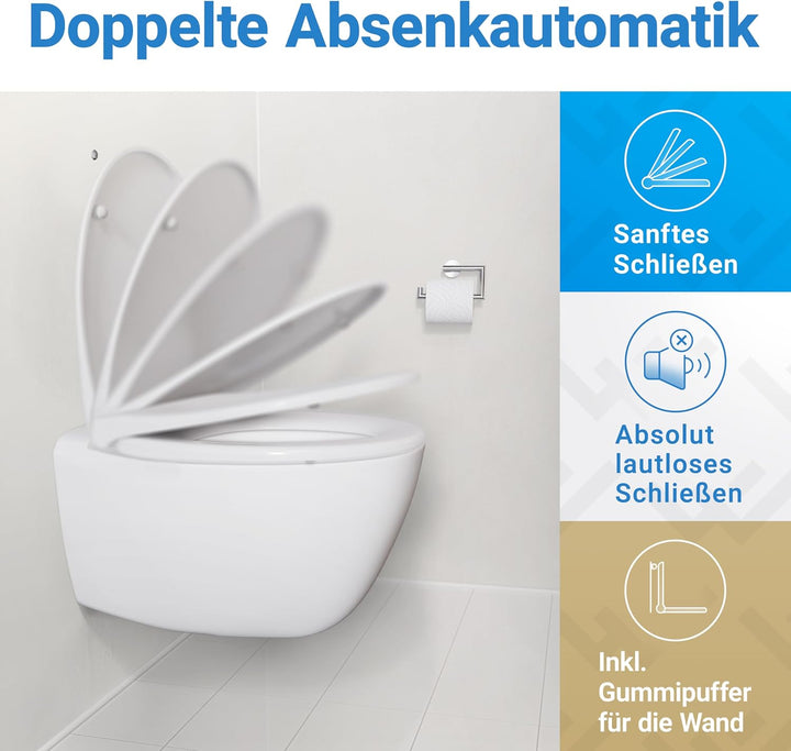 LOBENSWERK Toilettendeckel mit Absenkautomatik [Einfache Montage] antibakteriell & UV-beständig | Qu