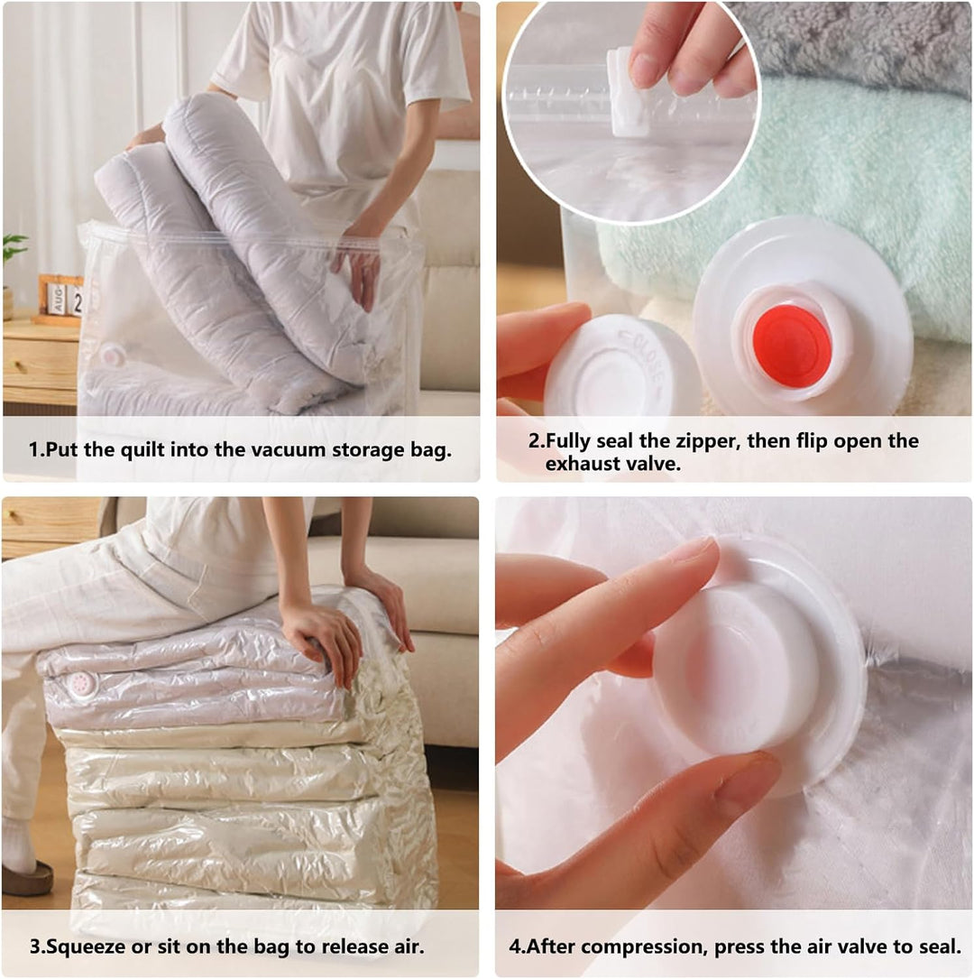 4 Stück No-Pump Large Vacuum Storage Compression Bags,3D-Vakuum-Aufbewahrungsbeutel Ohne Pumpe, Wied