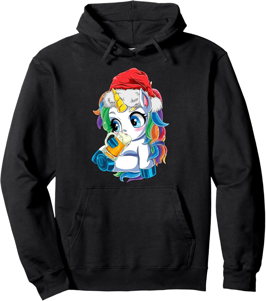 Süsses Einhorn Trinkt Bier Xmas Bier Geschenk Weihnachten Pullover Hoodie