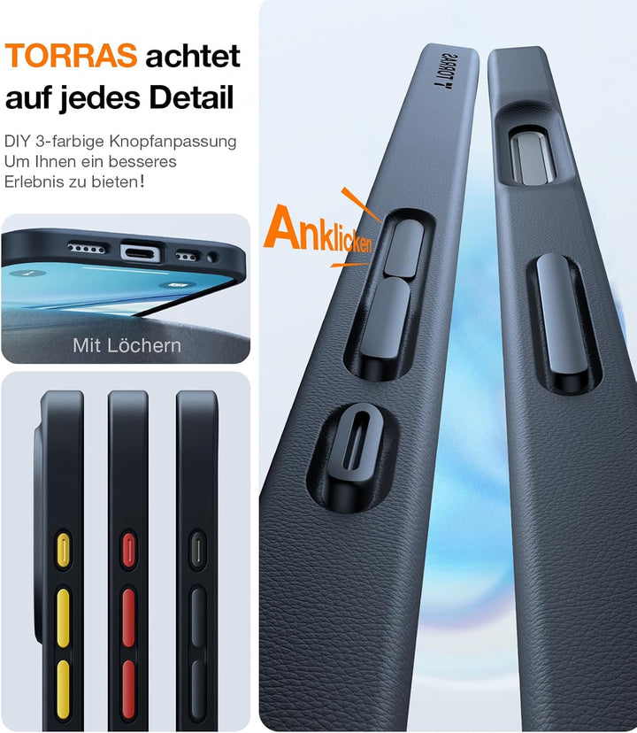 TORRAS Guardian für iPhone 16 Hülle [TOP Militärschutz mit 360° Airbags] Samtweiche Haptik Kratzfest
