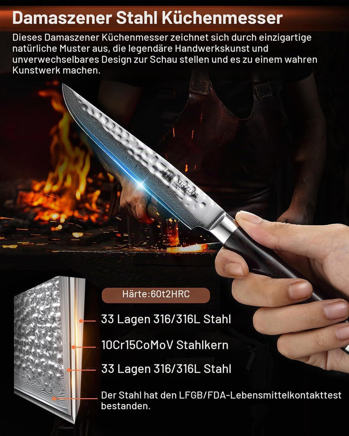 XINZUO 4-Teilig Steakmesser Set, 12.4cm Steakbesteck für 4 Personen, profi Damaststahl Steakmesser s