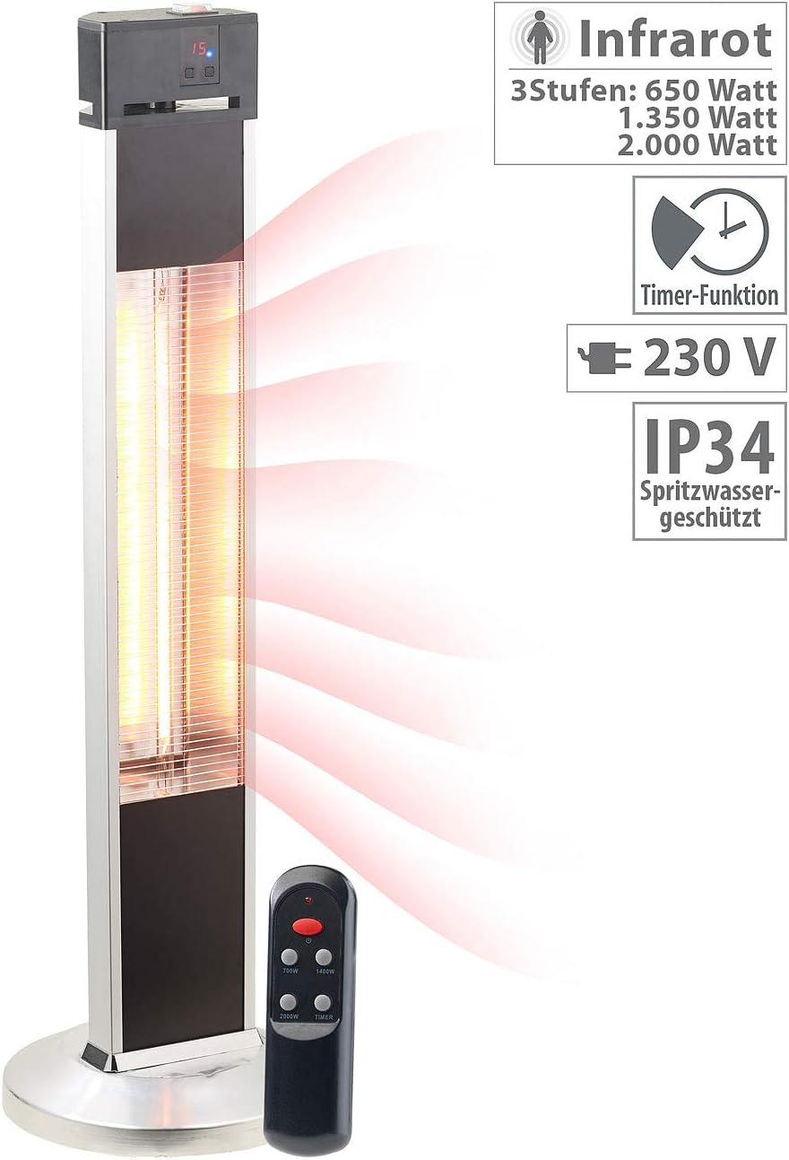 Semptec Urban Survival Technology Infrarot Heizstrahler: IR-Stand-Heizstrahler, Fernbedienung, Timer